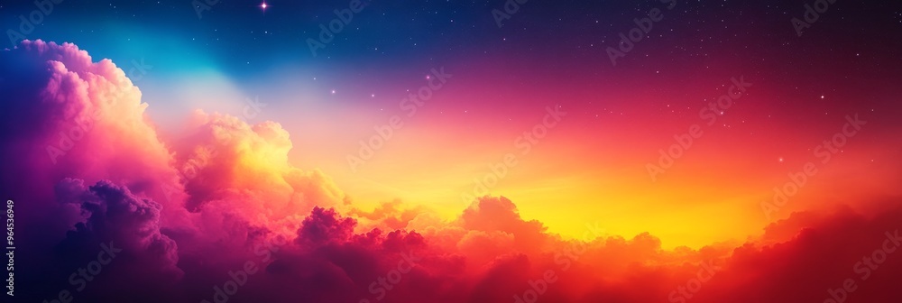 A vibrant and awe-inspiring cloudscape bathed in the warm hues of sunset, with scattered stars twinkling above, symbolizing hope, dreams, the vastness of the universe, a sense of wonder, and the beaut A vibrant and awe-inspiring cloudscape bathed in the warm hues of sunset, with scattered stars twinkling above, symbolizing hope, dreams, the vastness of the universe, a sense of wonder, and the beaut