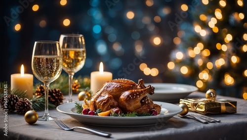 Christmas And New Year Holiday Table Setting. Celebration