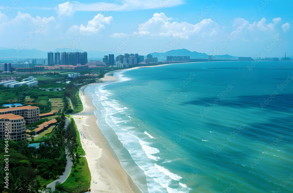 Aerial view of coastal urban area