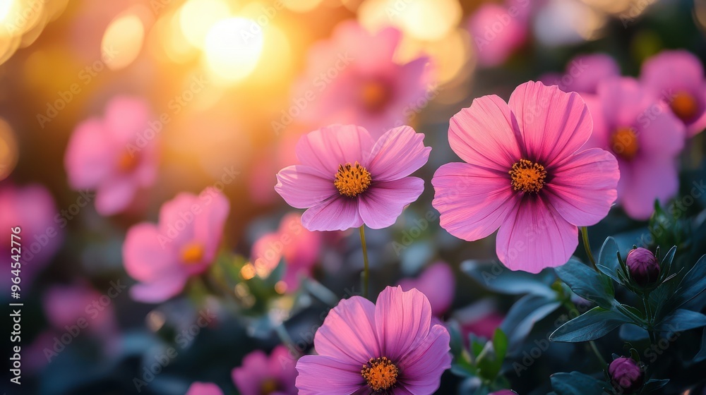 Serene Garden Awakening at Dawn, gentle sunlight illuminating blooming flowers, soft dew Serene Garden Awakening at Dawn, gentle sunlight illuminating blooming flowers, soft dew