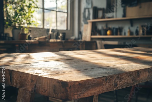 Rustic wooden table being assembled, DIY tutorial style photography, with copy space