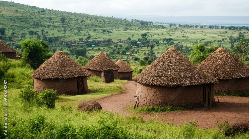 A Maasai village in Kenya, with traditional huts made from mud and thatch. A Maasai village in Kenya, with traditional huts made from mud and thatch.
