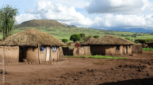 A Maasai village in Kenya, with traditional huts made from mud and thatch.