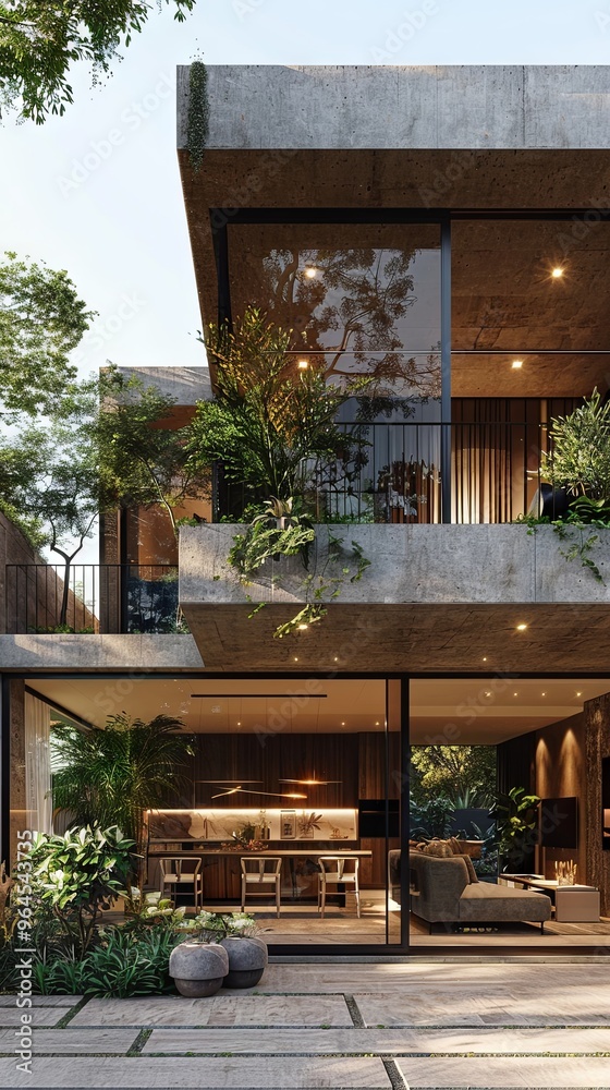 Minimalist urban villa with large, open spaces.