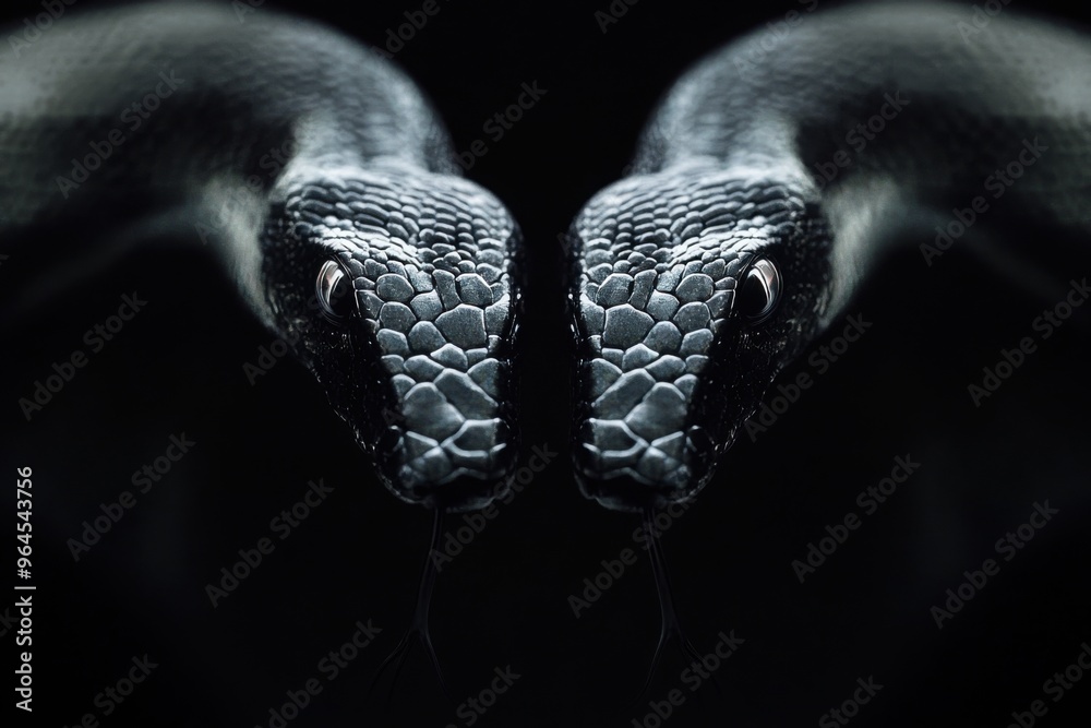 Obraz premium Snake in a dystopicpunk style with symmetrical balance composition, with copy space