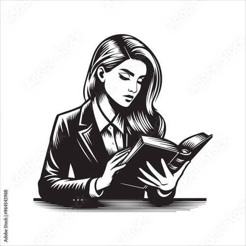 Female lawyer reading a book vector illustration silhouette