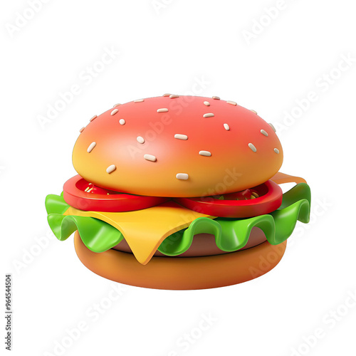 3d rendered burger object, Hamburger, Fast food, Emoji food burger. Emotion 3d cartoon icon.