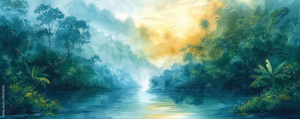 Watercolor abstract lush jungle with rich greens. Watercolor abstract lush jungle with rich greens.