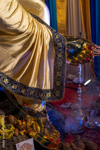 A Closeup shot Ganpati Installed in a Pandal during the 10 Day Ganesh Festival, the idols are immersed in heavy water bodies after the 10 days. photo