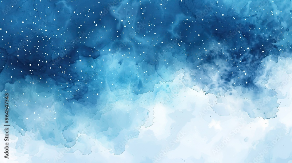 A serene watercolor depiction of a night sky, blending shades of blue and white with scattered stars.