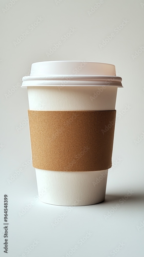 Morning Fuel - Close-up of Takeaway Coffee Cup with Brown Sleeve on White Background Morning Fuel - Close-up of Takeaway Coffee Cup with Brown Sleeve on White Background