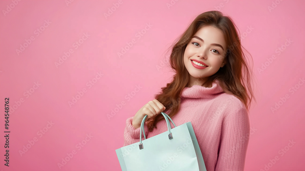 Fototapeta premium ショッピングバッグを持つ笑顔の女性