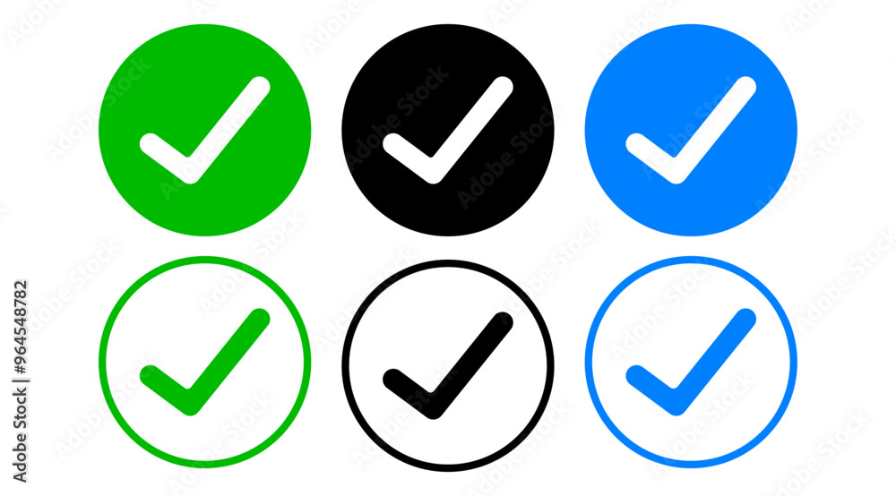 Isolate Check mark vector icon set, Outline Yes button symbol, Blue and Green vote symbol, Choice, Check list graphic elements, Approve, Confirm icons for business and Testing (Editable) Isolate Check mark vector icon set, Outline Yes button symbol, Blue and Green vote symbol, Choice, Check list graphic elements, Approve, Confirm icons for business and Testing (Editable)