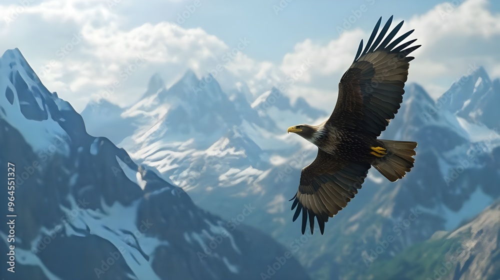 Eagle soaring high over the jagged mountain ridges picture Eagle soaring high over the jagged mountain ridges picture