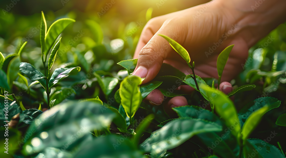 Hand picking tea close-up Hand picking tea close-up