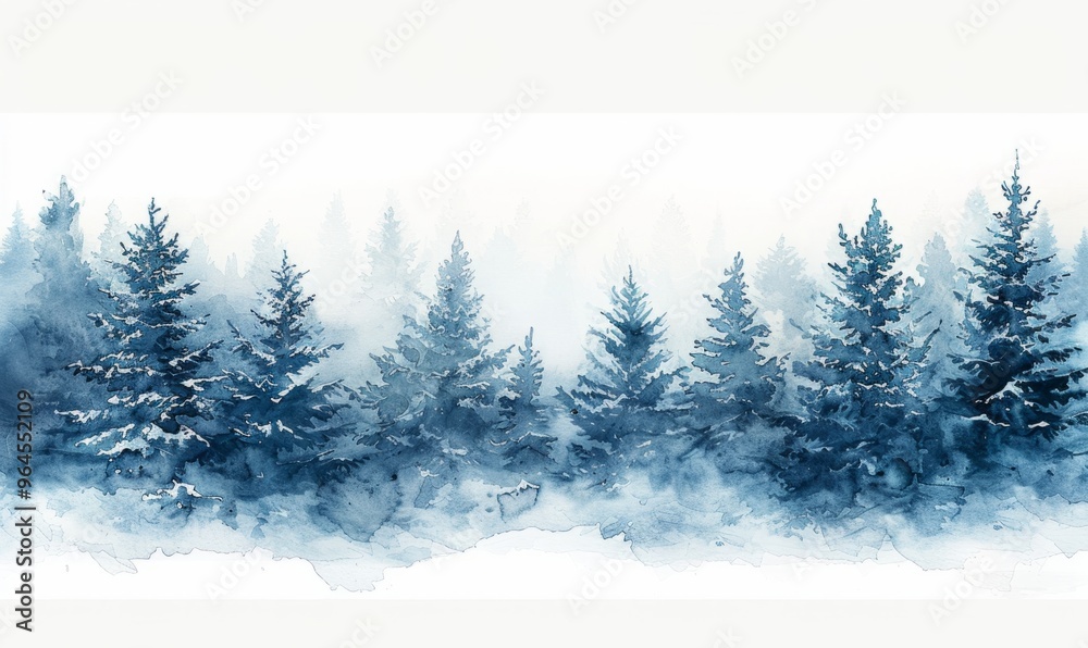 Fototapeta premium Watercolor abstract snow-covered trees on white.