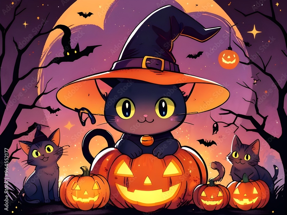 front cover illustration, theme of kawaii Halloween cats front cover illustration, theme of kawaii Halloween cats