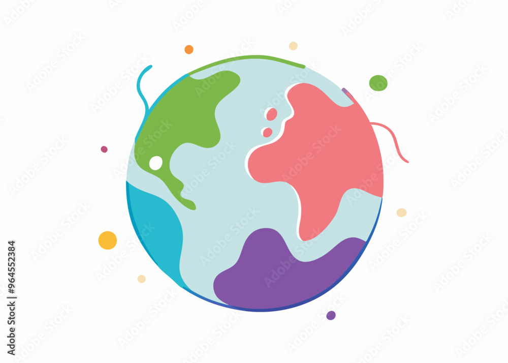  A stylized illustration of the Earth, with continents and oceans depicted in vibrant colors, perfect for promoting environmental awareness, global unity, or travel themes.