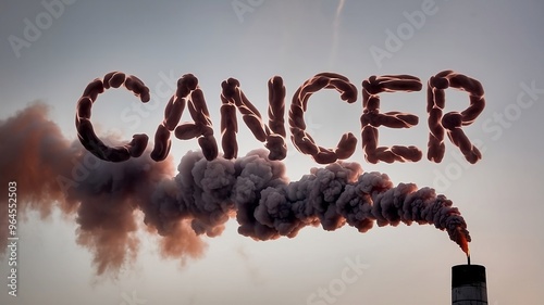 word cancer, smoke, chimney burning pollution, public health photo