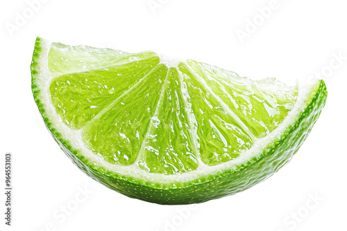 Close-up of a vibrant green lime wedge, isolated on a transparent background. Perfect for culinary, cocktail, and freshness-themed images. photo