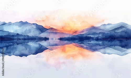 Watercolor abstract twilight reflections on white.