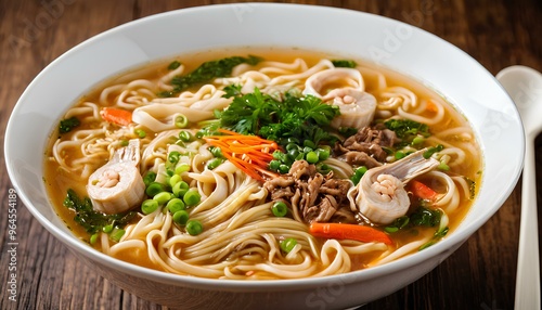 Bowl of Ramen Noodles with Meat and Egg