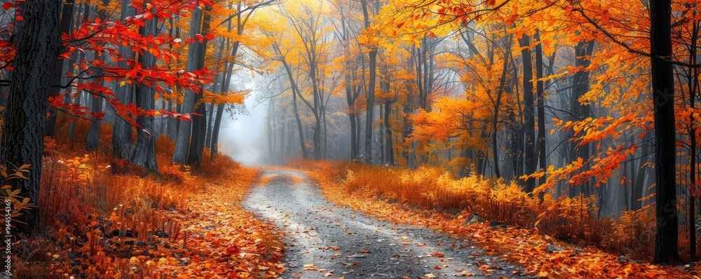 Forest trail with vibrant autumn leaves Forest trail with vibrant autumn leaves