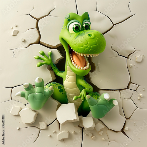 Cute cartoon colorful dinosaur break through 3d wal