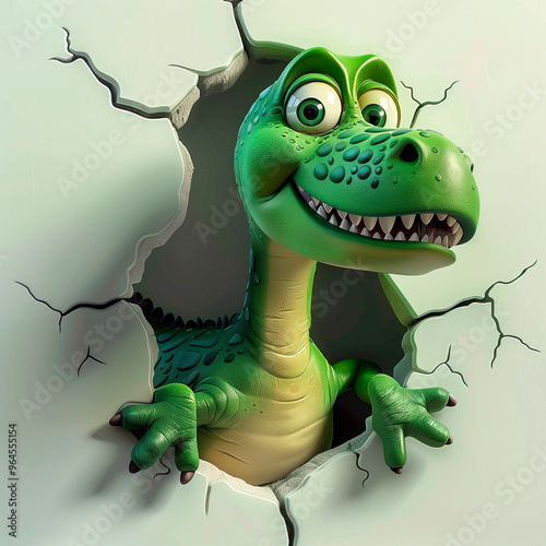 Cute cartoon colorful dinosaur break through 3d wal