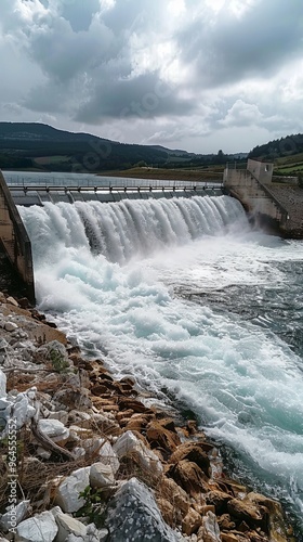 Hydroelectric dam releasing powerful rushing water