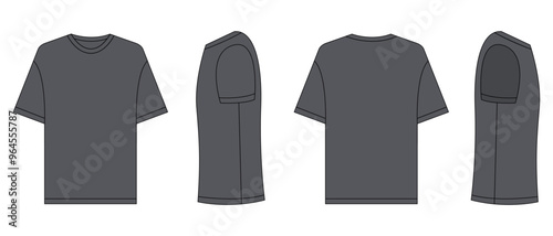 T-shirt vector template set mock up isolated on white background. flat technical drawing template. Unisex T-Shirt illustration, colorful front and back view, white. T-shirt Mock-up Front and back.