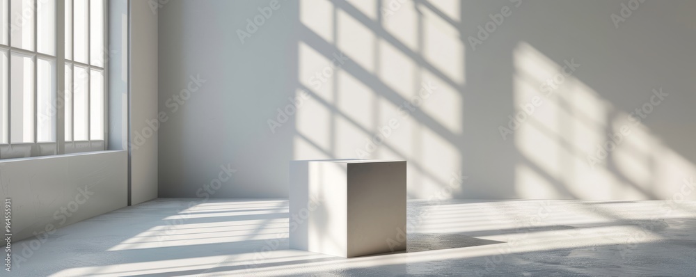 Obraz premium Minimalist white pedestal, creating a clean display in a bright environment.