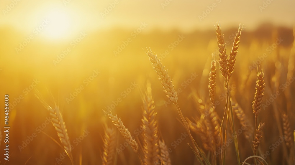 Obraz premium Golden Wheat Stalks Swaying in the Warm Sunset Light