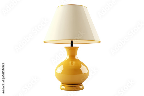Elegant yellow ceramic table lamp with a white shade, perfect for modern home decor and ambient lighting.