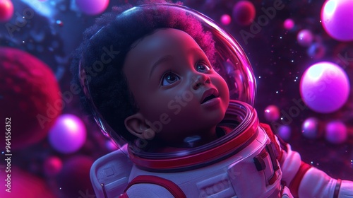 A close up of a black child in an astronaut suit, AI