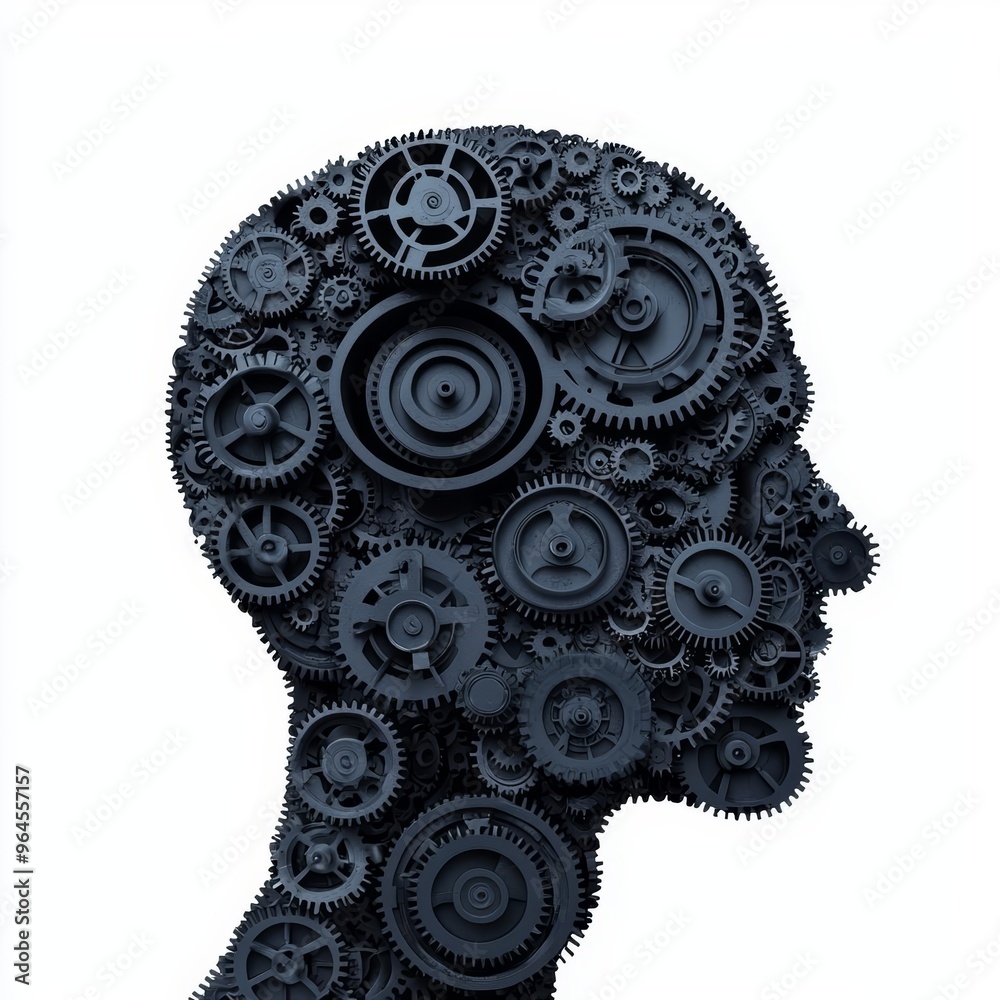 custom made wallpaper toronto digitalMechanical gears turning inside a robotic head while it processes real-time stock data, precision, AI-driven decision-making in financial trading