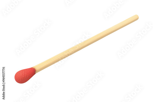 High-resolution image of a single wooden matchstick with a red-tip head isolated on a transparent background. photo