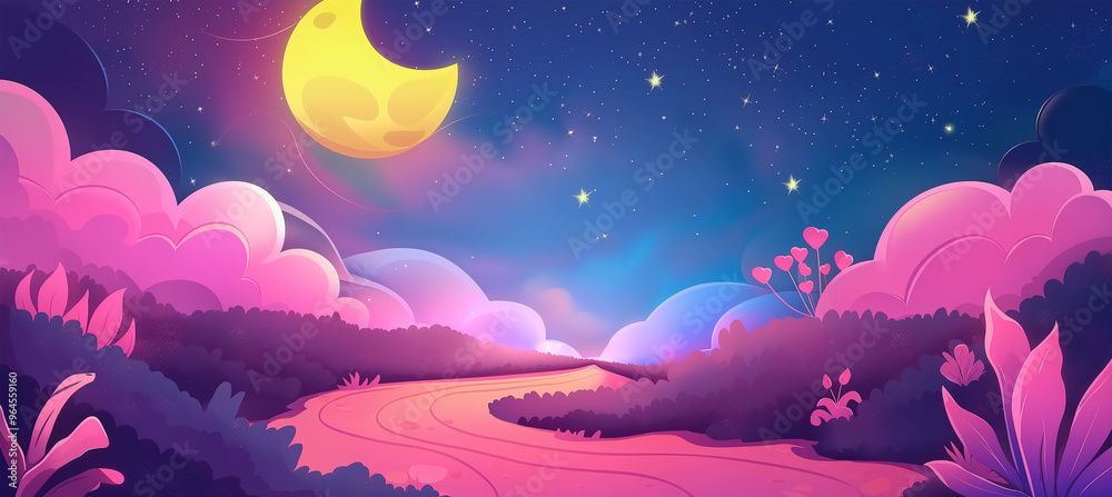 Fantasy pink planet surface with full moon, game background, Illustration Fantasy pink planet surface with full moon, game background, Illustration
