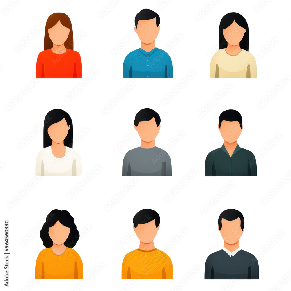 Vector illustration of diverse male and female avatars. Perfect for representing user profiles on social media, websites, and applications. Vector illustration of diverse male and female avatars. Perfect for representing user profiles on social media, websites, and applications.