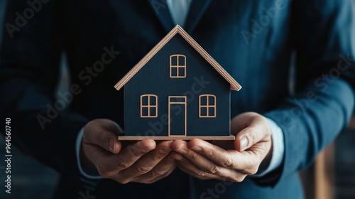 Real Estate Agent Holding a House Model