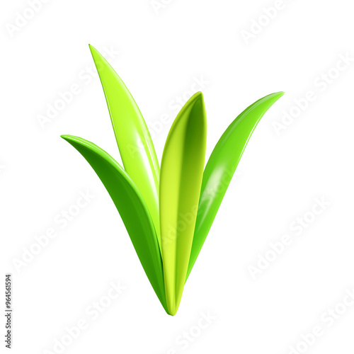 Green grass tuft 3d render illustration for spring and summer border or banner design. Cartoon field plant for Easter decoration. Garden and lawn greenery blade leaves. Outdoor vegetation.