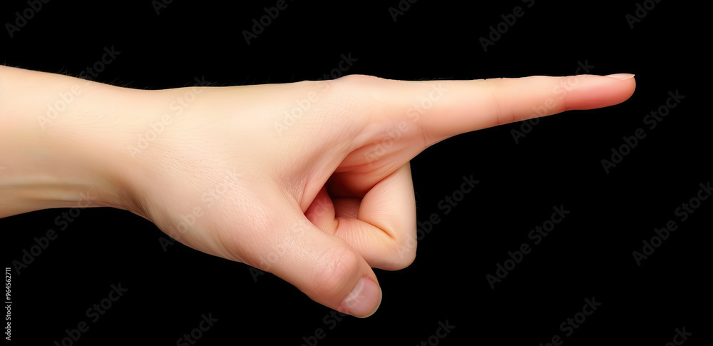 A single hand pointing forward with the index finger extended, isolated against a black background.