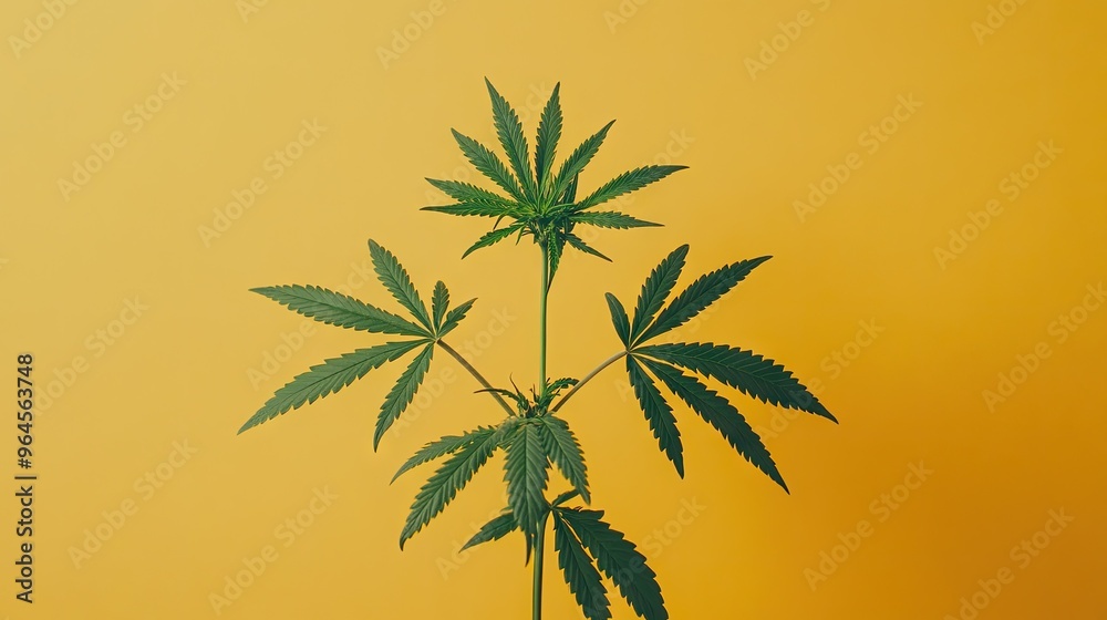 Lone cannabis plant with its leaves spreading, set against a simple one-color background, representing the future of medical and recreational cannabis.