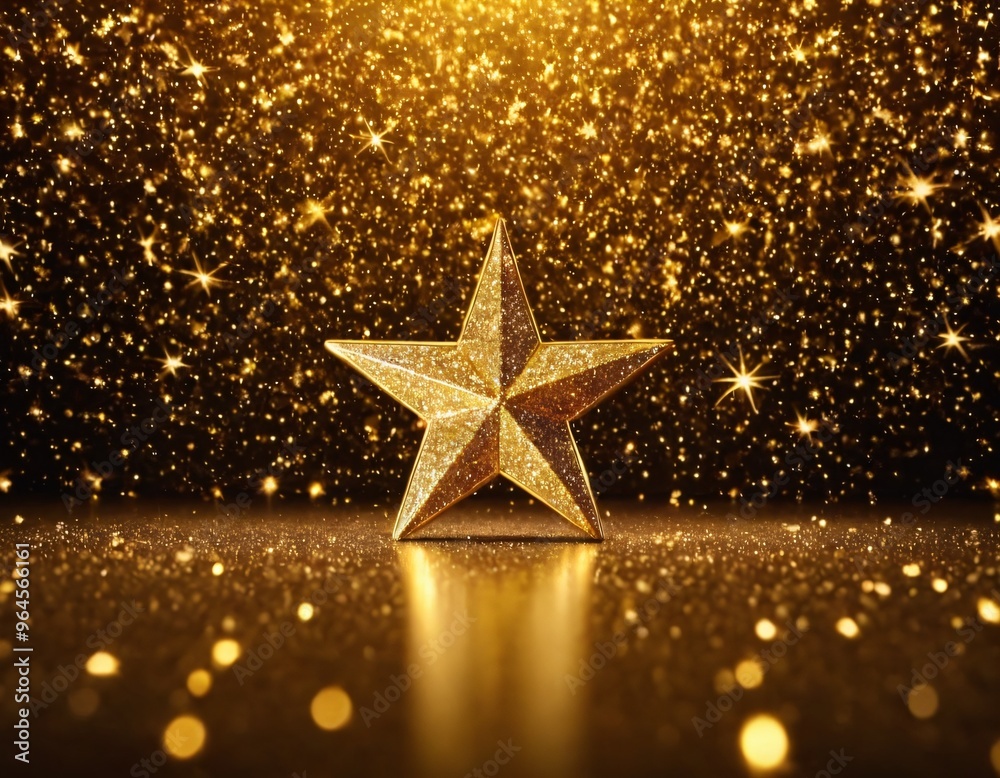 Award ceremony background with 3d gold star element and glitter light effect decoration. Ai generated image Award ceremony background with 3d gold star element and glitter light effect decoration. Ai generated image