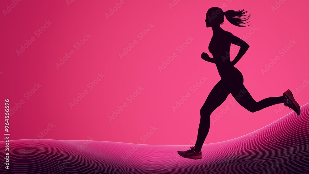 Sporty woman runner in silhouette on pink background Sport and healthy lifestyle Sporty woman runner in silhouette on pink background Sport and healthy lifestyle