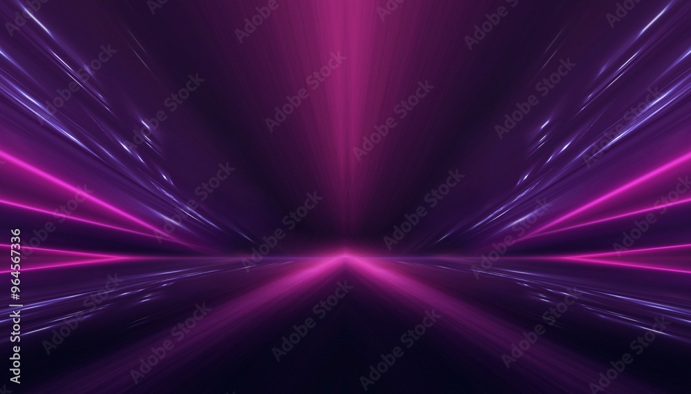 Neon tunnel with geometric lamps, pink and purple light, dark corridor, futuristic dark neon portal. Neon tunnel with geometric lamps, pink and purple light, dark corridor, futuristic dark neon portal.