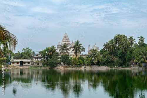 Shiva Temple, at Puthia Rajbari complex view from the pond, in Puthia, Bangladesh. Pancha Ratna Shiva Temple. photo