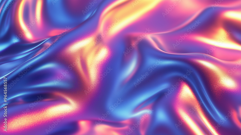 Obraz premium Background with abstract waves. Vibrant holographic chrome gradient. AI generative