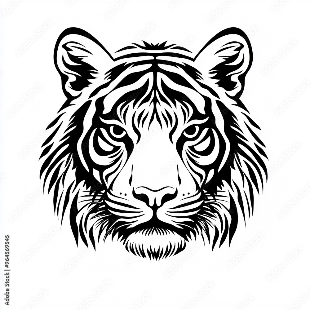 Tiger head cartoon style black and white Tiger head cartoon style black and white