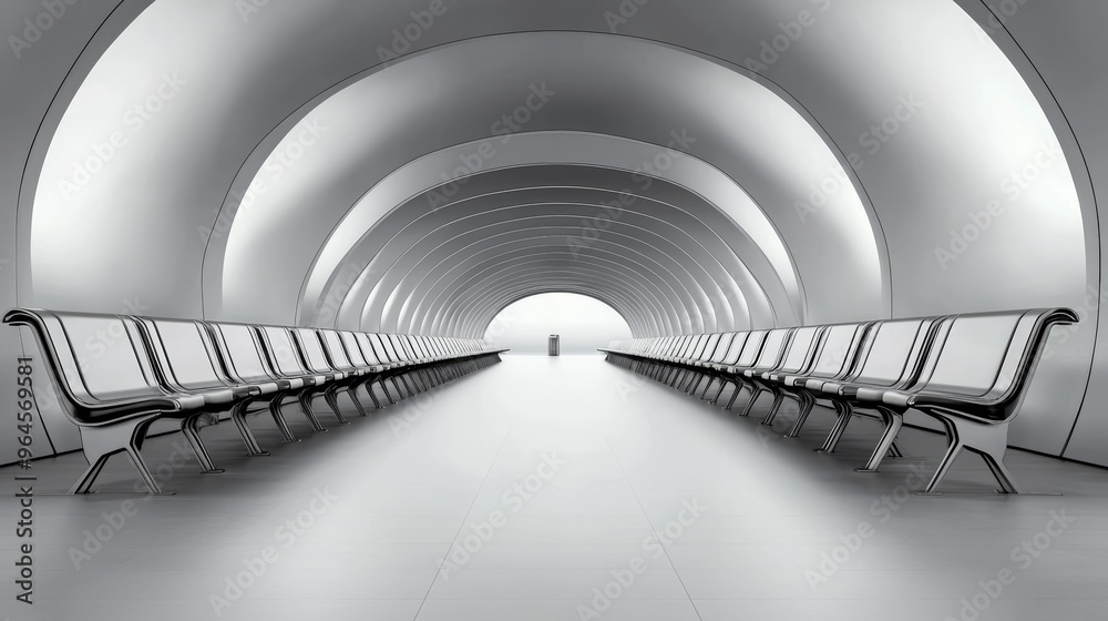 Obraz premium Symmetry in Minimalist Airport Terminals, Examine how symmetry in minimalist airport designs enhances passenger flow, creating efficient and visually harmonious spaces for travelers